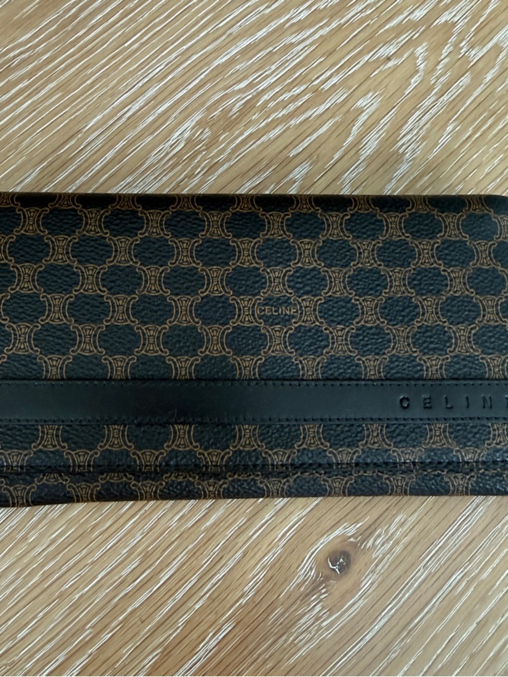 Celine Brown and Black Triomphe Pattern Long Wallet